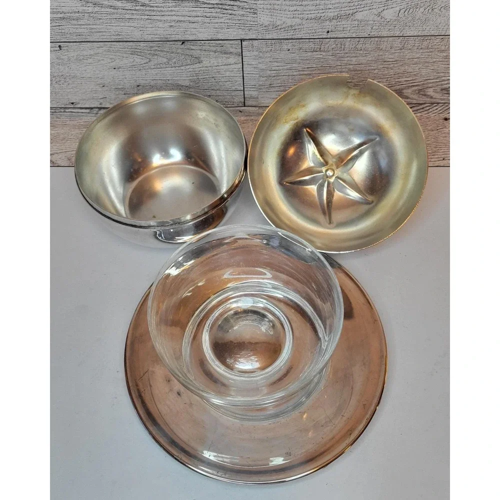 Vintage El De Uberti Silver Plate & Glass Apple Shaped Serving Jelly Bowl Italy